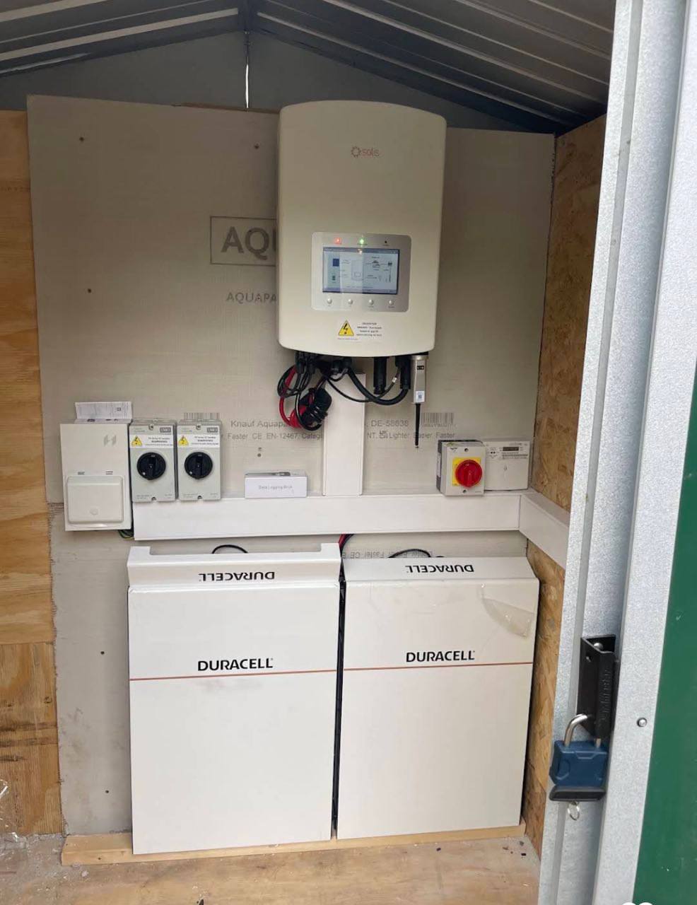 Duracell battery storage and inverter equipment in an enclosure