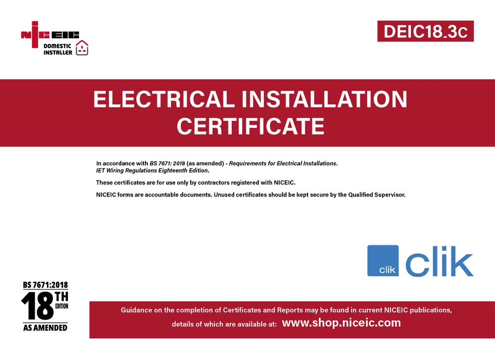 NICEIC Domestic Electrical Installation Certificate cover
