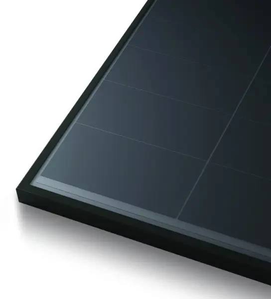 Close-up detail of black framed solar panel edge